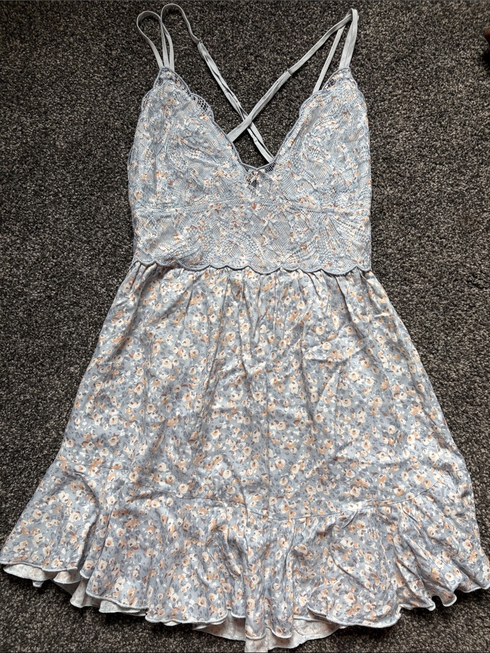 Blue Blush Light Blue Floral Lace Mini Dress